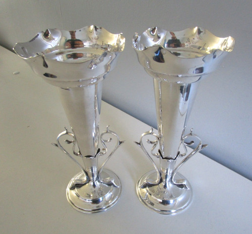 Pair art nouveau silver - art,